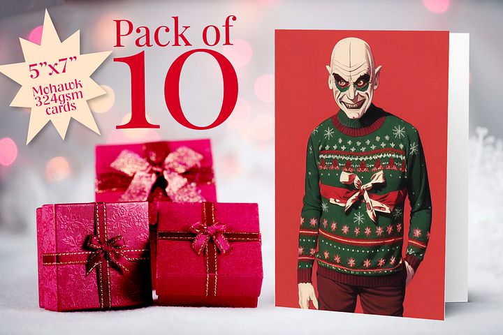 Retro Ghoul Monster Ugly Sweater Christmas Cards Pack of 10 • 5×7 product image (2)