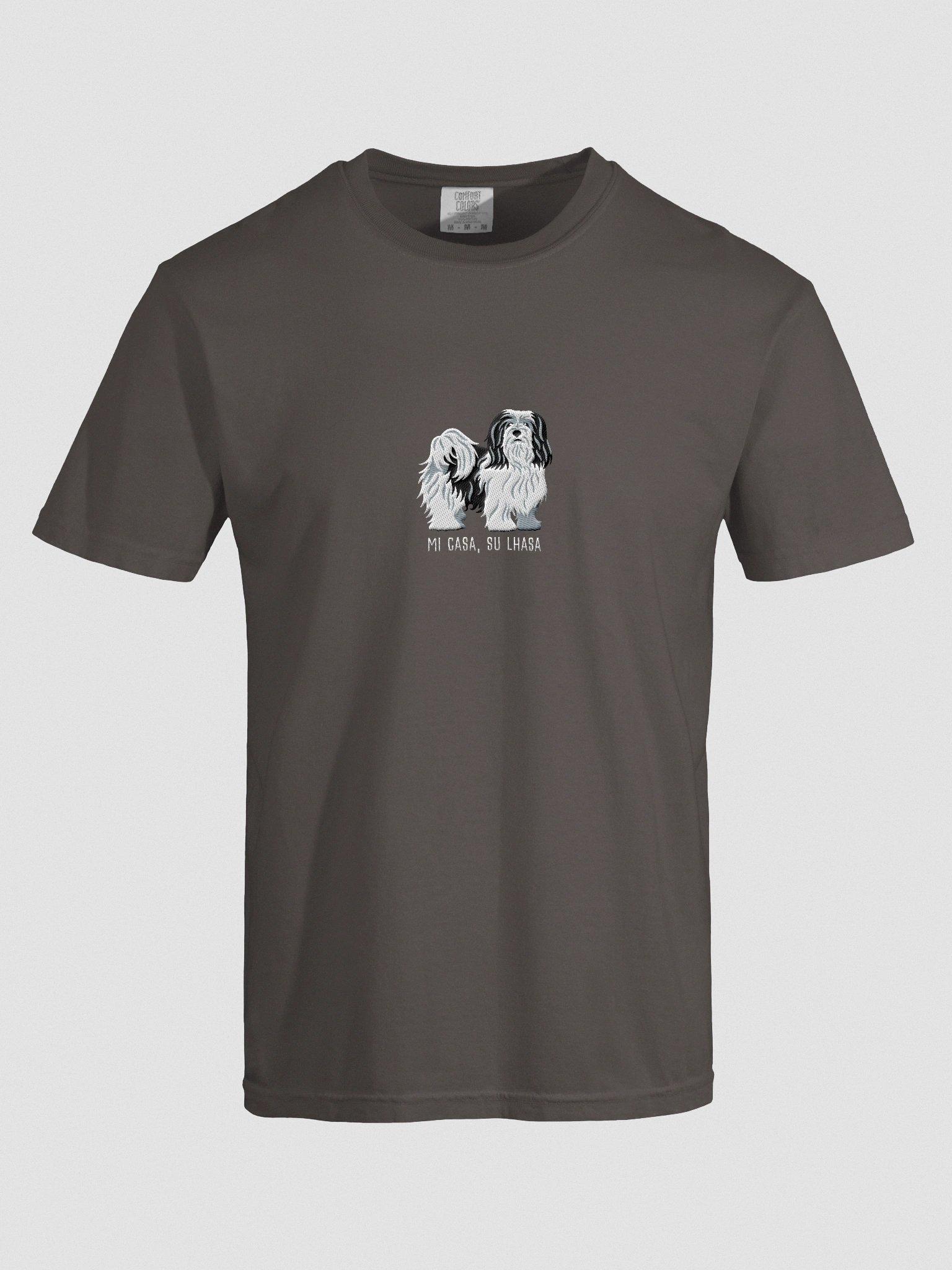 Mi Casa, Su Lhasa T-Shirt(Embroidered) of a Lhasa Apso(Black & White) product image (10)