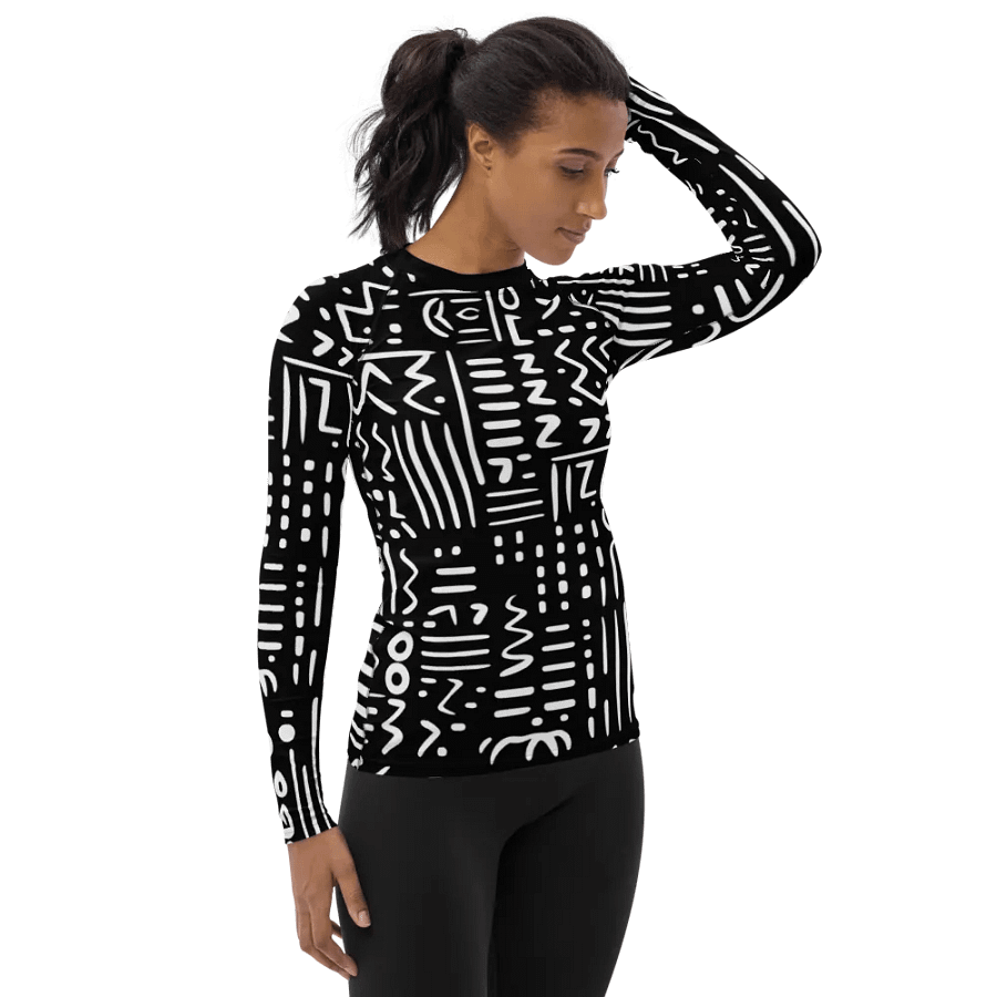 Dynamic Contrast: Black and White African Graphic Design All-Over Print Women's Rash Guard product image (5)