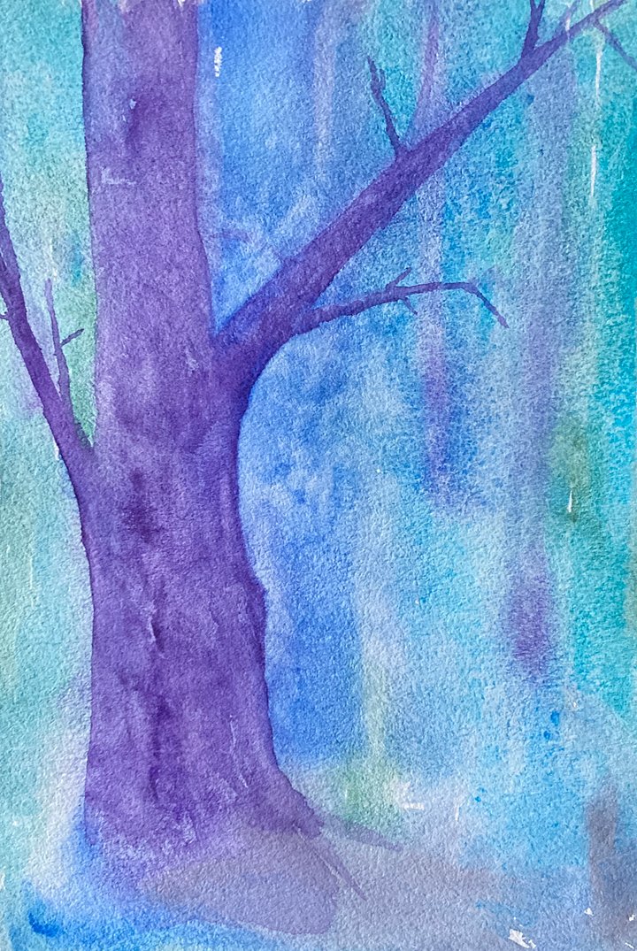 Original watercolor painting: Blue Forest/Purple Twilight product image (1)
