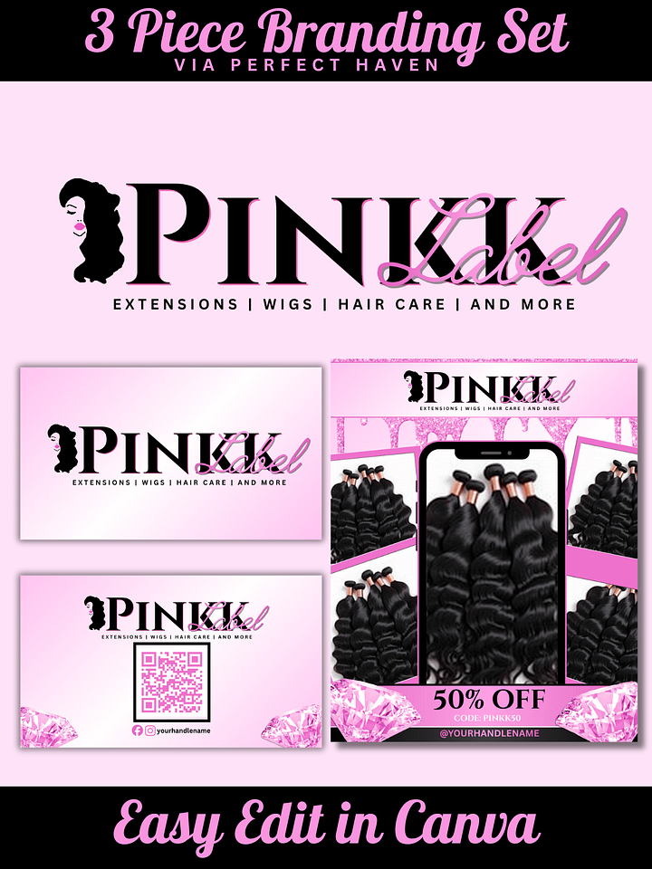 Branding Set - 3 Piece Hair Company Branding Templates - Digital Download product image (1)