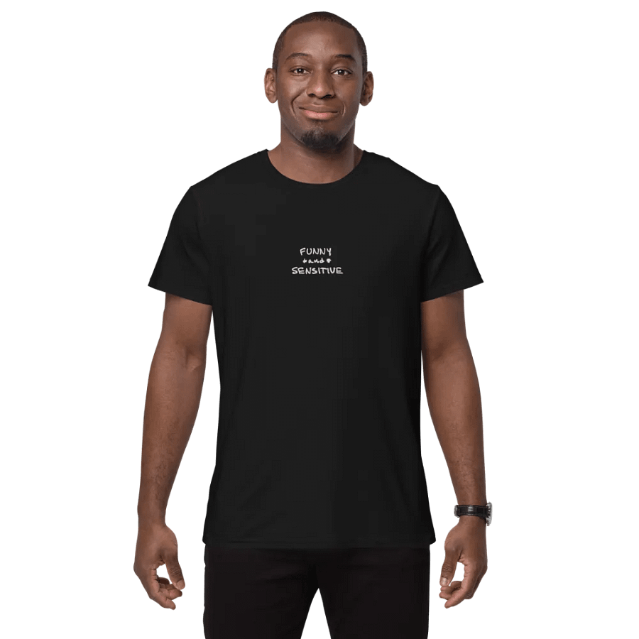 FUNNY *and* SENSITIVE embroidered premium cotton tee (white thread) product image (6)