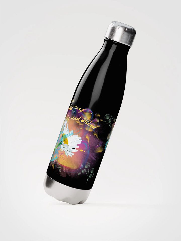 Stainless steal water bottle Camelback water bottle with beautiful swirly blue water drops  featuring ' This water gives Harmony in Body and Mind