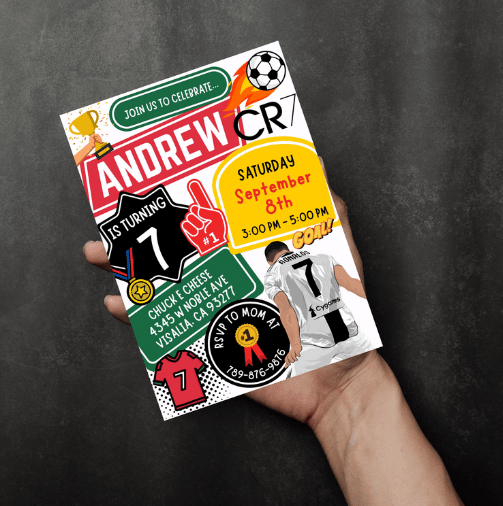CR7 Cristiano Ronaldo Birthday Invitation | Soccer Theme | Editable Canva Template product image (3)