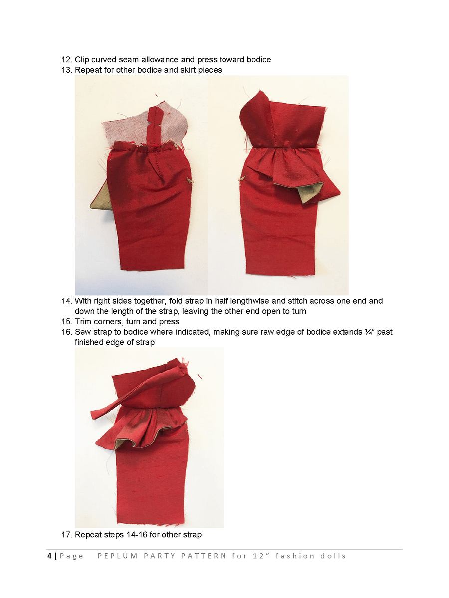 Peplum Party sewing pattern for 12" fashion dolls product image (3)