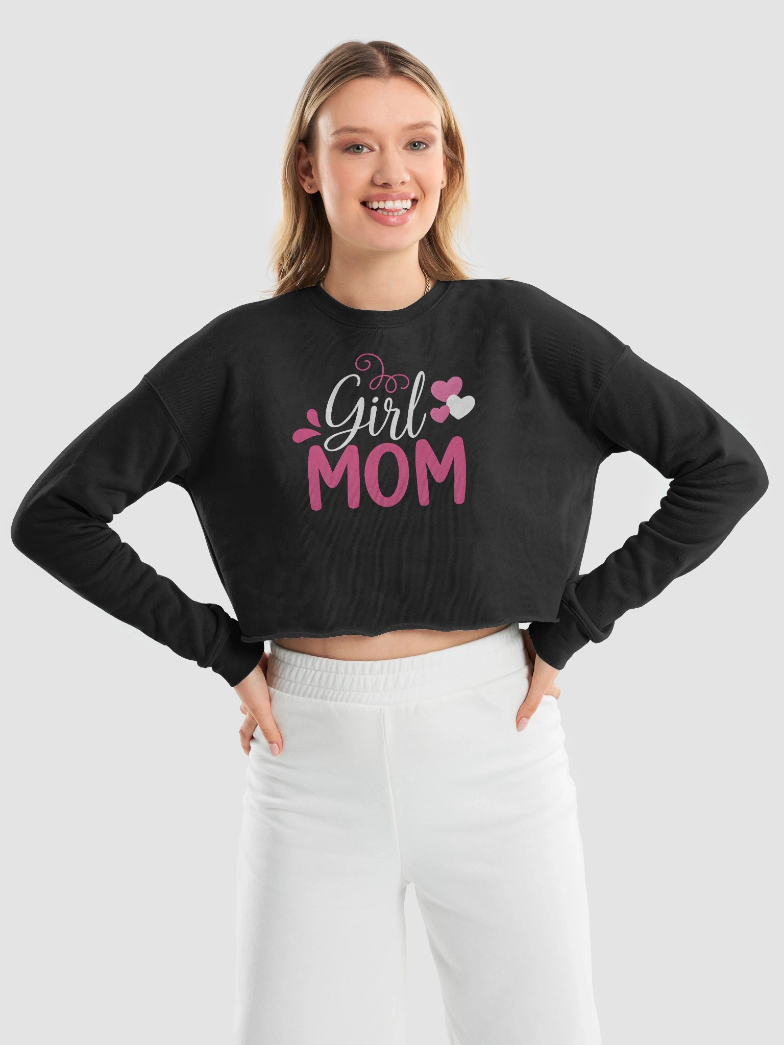 Girl Mom Crop Top – Cute Pink & White Heart Design | Stylish Mom of Girls Shirt product image (9)