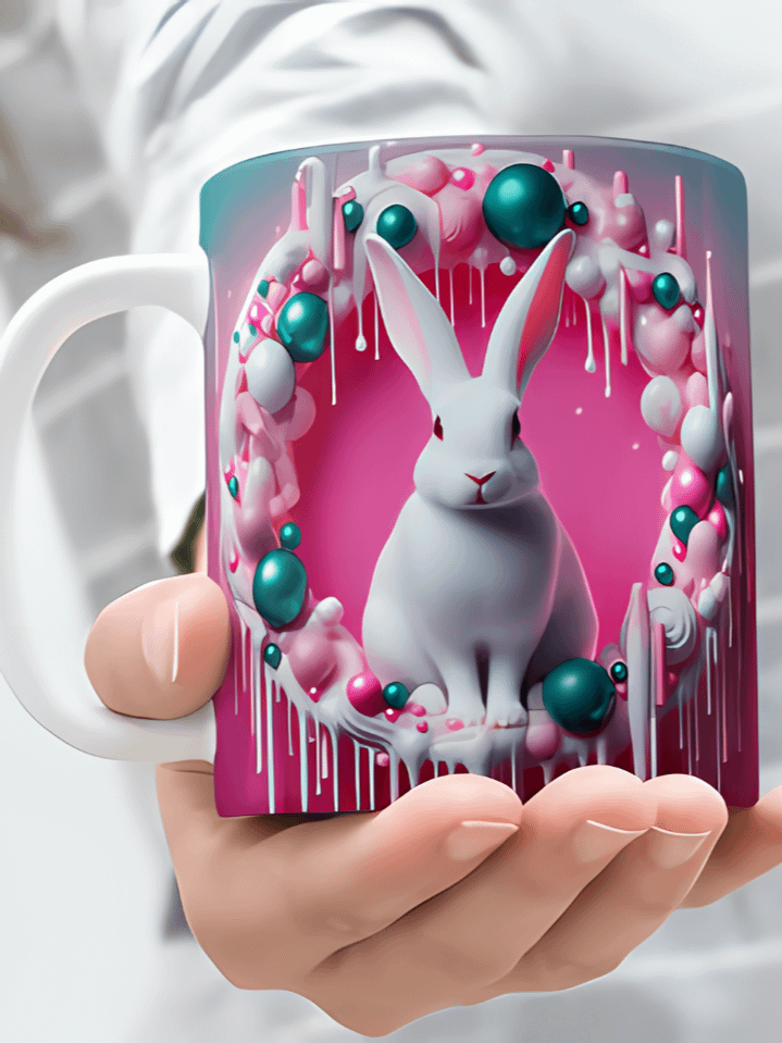 3D Rabbit Wall Break Mug Wrap – Realistic Easter Bunny Sublimation PNG – Fits 11oz & 15oz Mugs – Instant Digital Download – High-Resolution 300 DPI product image (1)