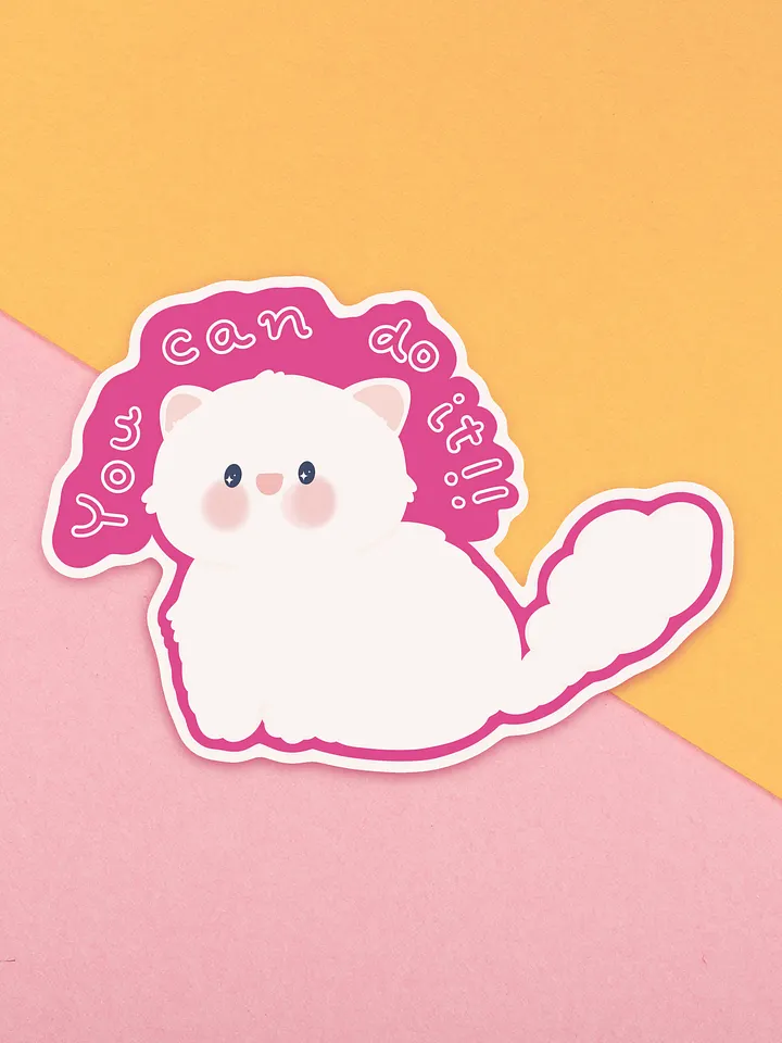You can do it! Cheering Cat Vinyl Sticker product image (1)