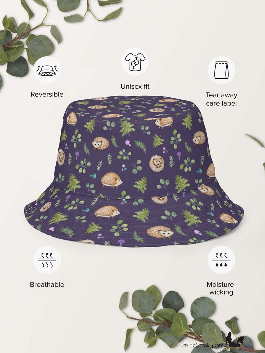 Hedgehogs Reversible Bucket Hat in Hedgehogs on Plum and Solid Plum product image (11)