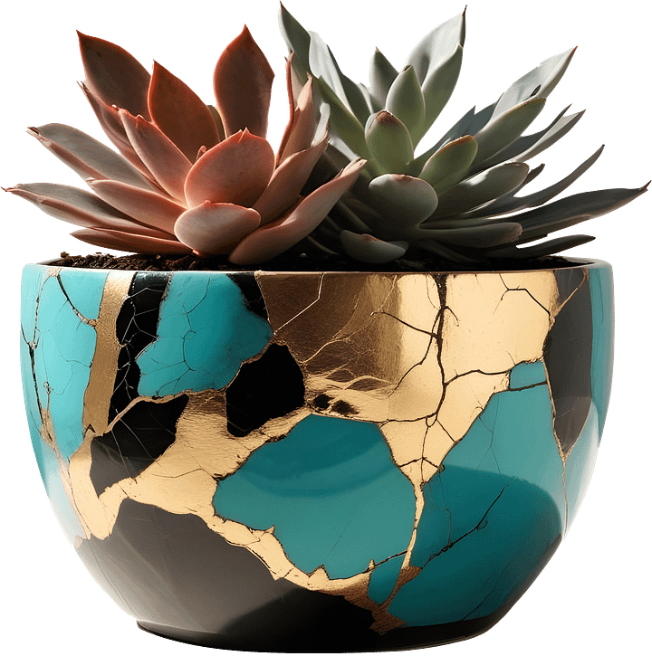 Kintsugi Radiance – Planter with Succulents PNG product image (1)