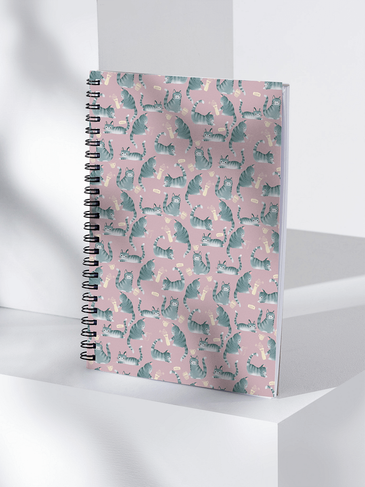 Bad Grey Cats Knocking Stuff Over Pattern Notebook, Pink product image (2)