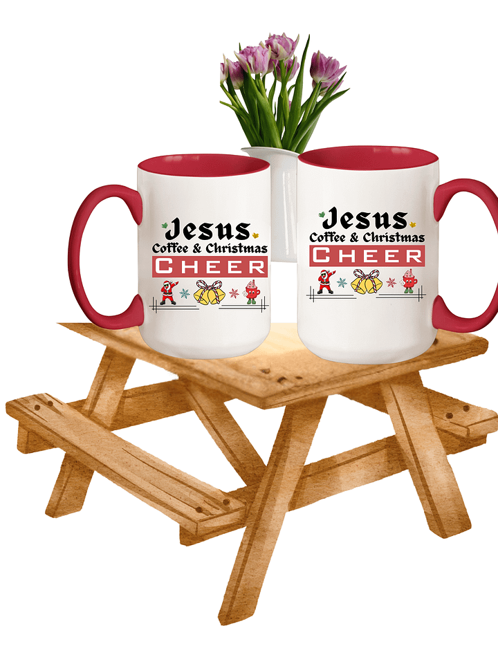 Jesus, Coffee, & Christmas Cheer! Two-Tone Mug | Christian Christmas Mug with Red Accent | Holiday Gift for Believers & Moms product image (1)