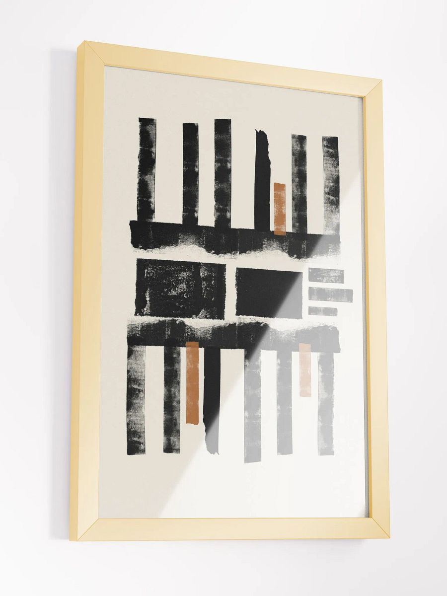 Rustic Grid Framed Matte Art Print | Minimalist Geometric Wall Art | Warm Neutral Tones for Contemporary Spaces product image (2)