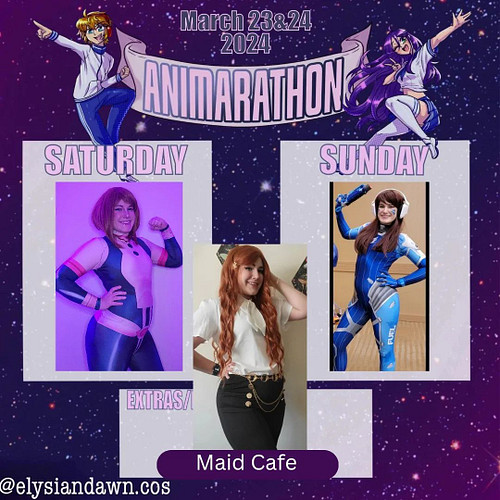 My cosplay line up and first convention lineup as staff at @therealanimarathon on March 23 and 24th at the BTSU! We can't wai...