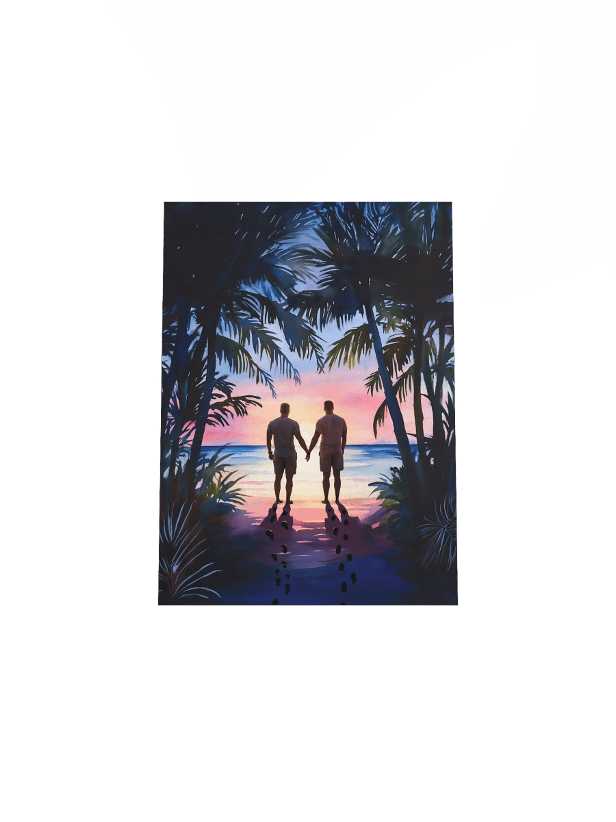Tropical Beach Sunrise - Gay Couple Holding Hands Studio Print product image (4)