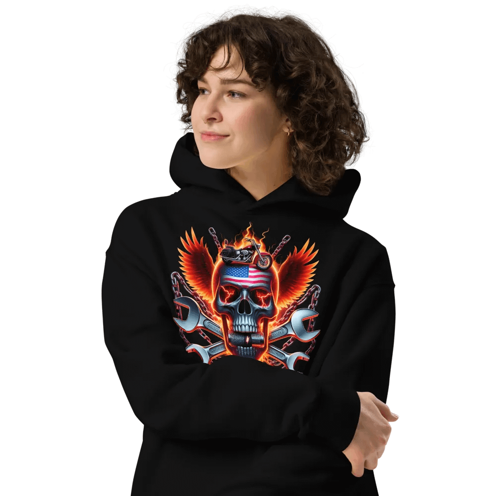 Flaming American Skull Oversized Hoodie #30 product image (4)