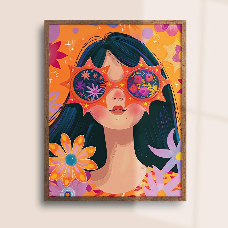 Girl with Sunglasses Maximalist Floral Art Print product image (6)