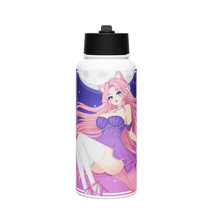 Moonlit Cat Stainless Steel Water Bottle (Color) product image (1)