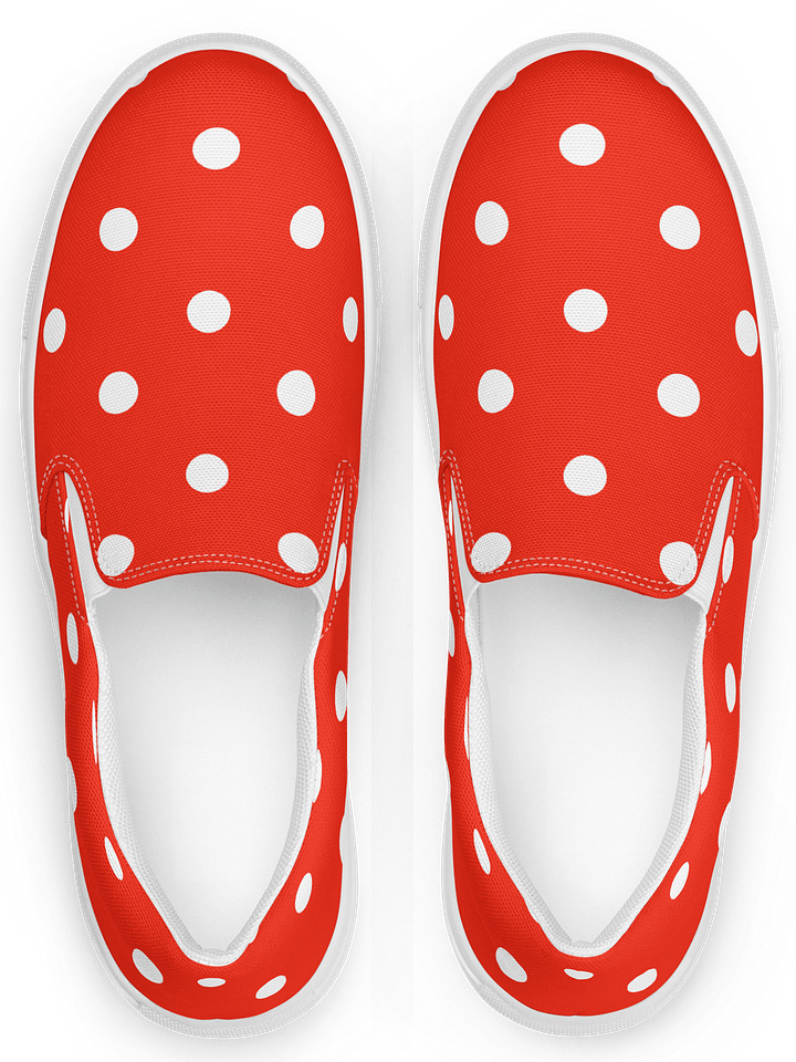 White Polka Dots on Red Men's Slip-On Canvas Shoes product image (1)