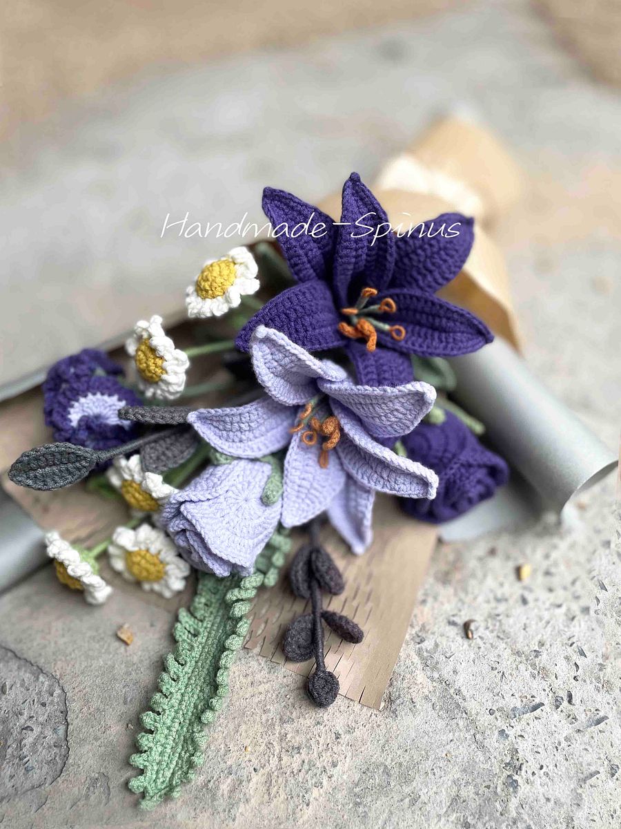 Cold Purple Lily Rose Crochet Knit Bouquet product image (5)