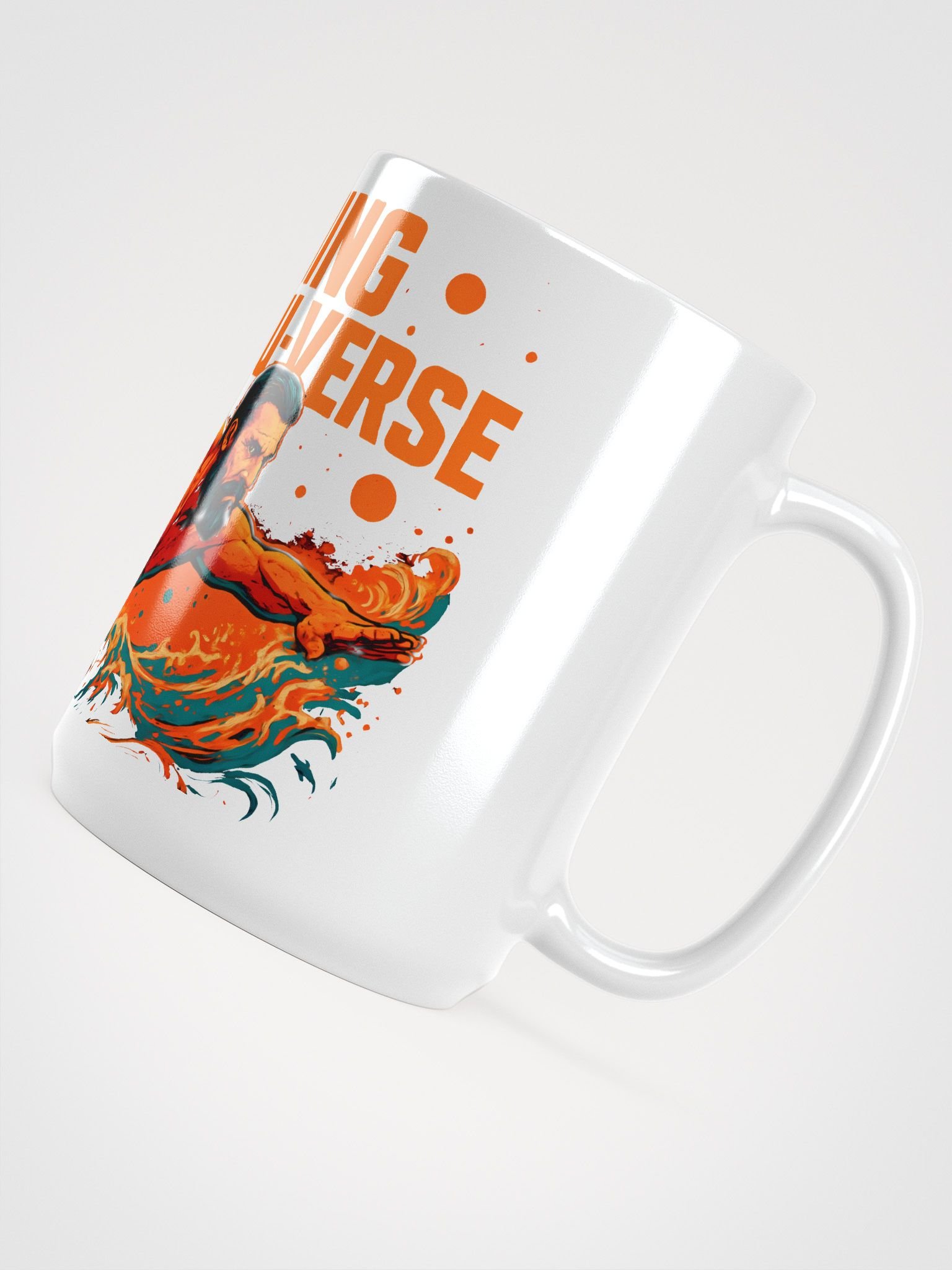 Orange-Hued Cosmic Journey: 'Swimming Through U-Verse glossy Mug product image (4)