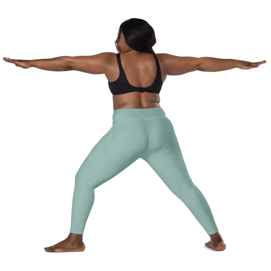 Plain Light Teal Green Soft Summer Women's High Waisted Premium Crossover Leggings with Pockets by Treasure Pie product image (12)