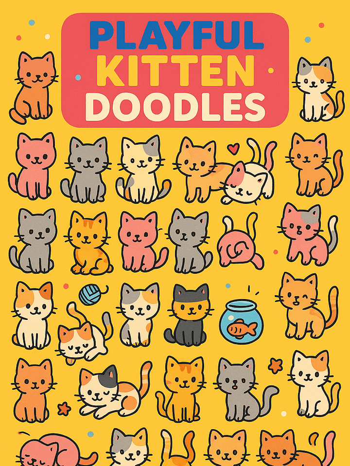 Playful Kittens Doodles – Vector Illustrator File for Creative Projects product image (1)