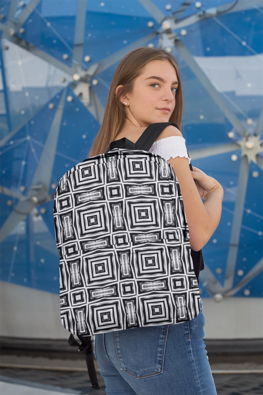 Abstract Monochrome Repeating Pattern Back Pack product image (5)