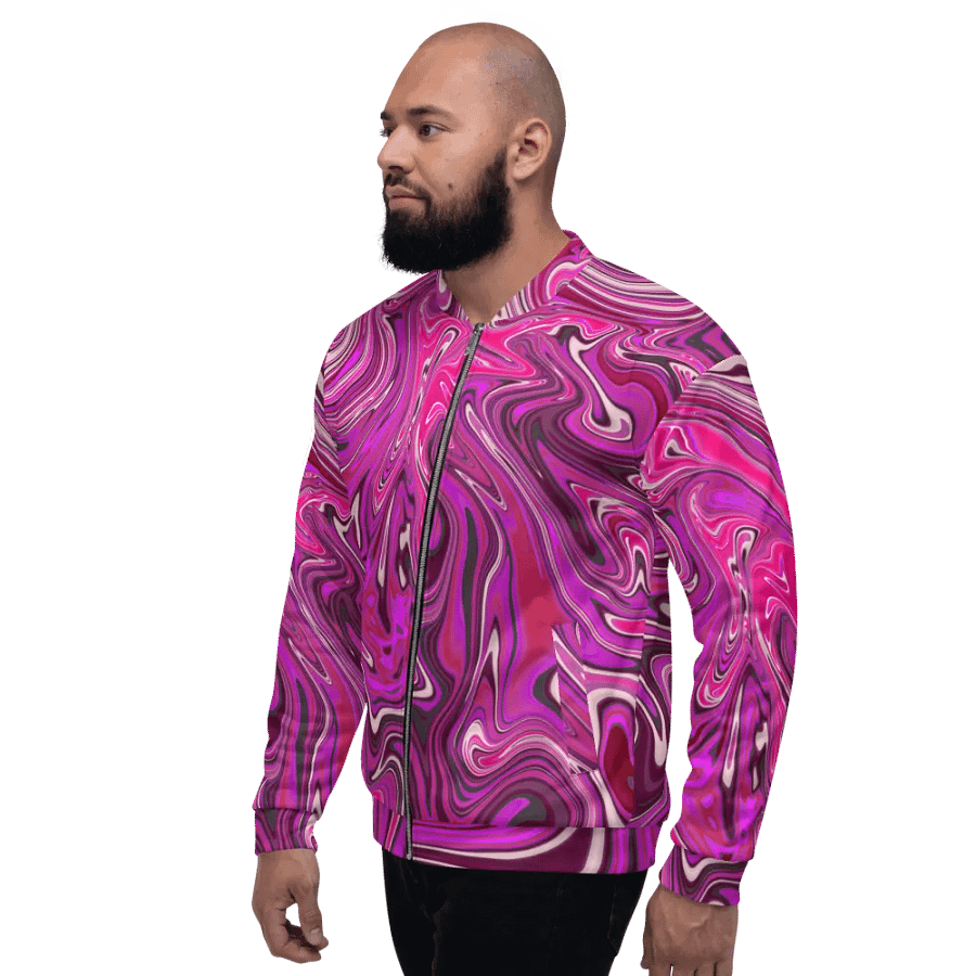 Unisex Bomber Jacket - Pink and Purple Digital Fluid Art product image (4)