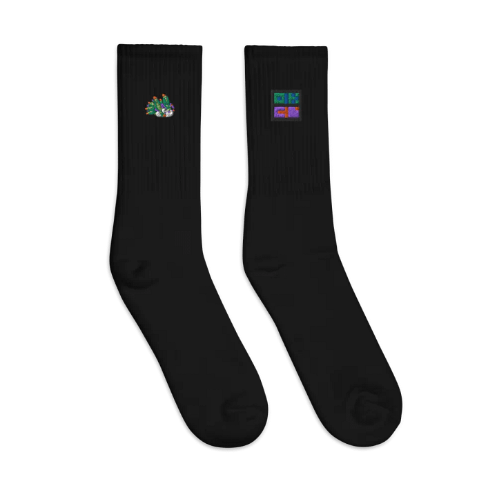 "Cutie Keys" Embroidered Black Crewneck Socks - Nudibranch Leaf Sheep Sea Slug product image (1)