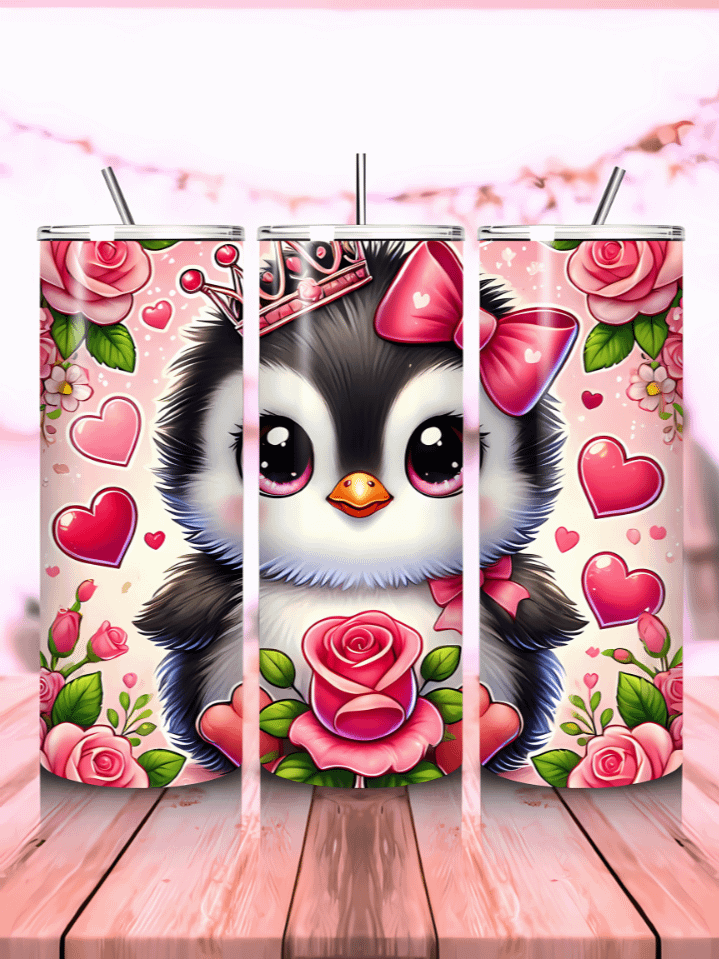 Penguin Love Valentine’s Day Tumbler Wrap – 20oz Skinny Sublimation PNG Design – Cute Romantic Digital Download – 300 DPI product image (1)