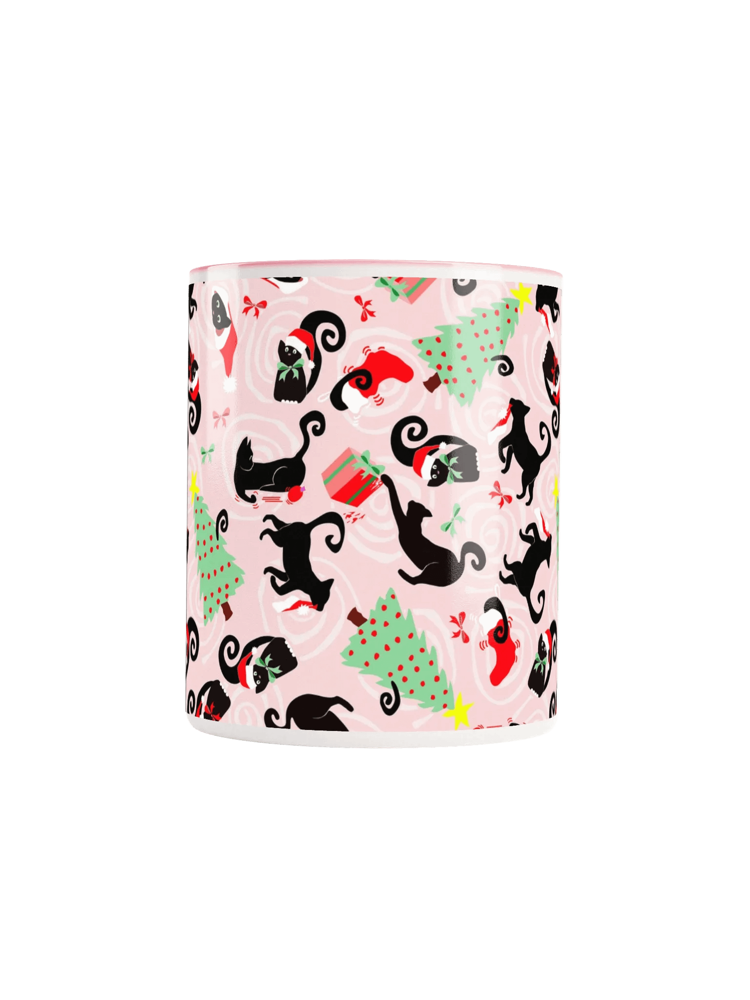 Black Christmas Kitties Being Cats Ceramic Mug – Pink product image (5)