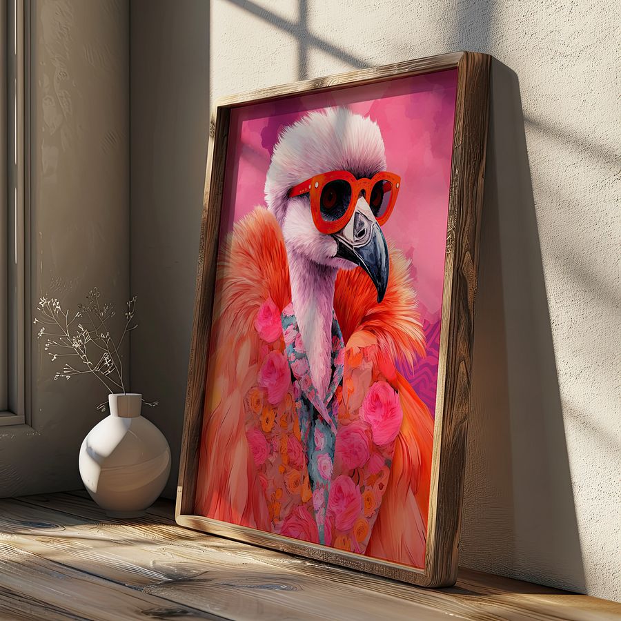 Anthropomorphic Flamingo in Orange Fur Funky Animal Portrait product image (21)