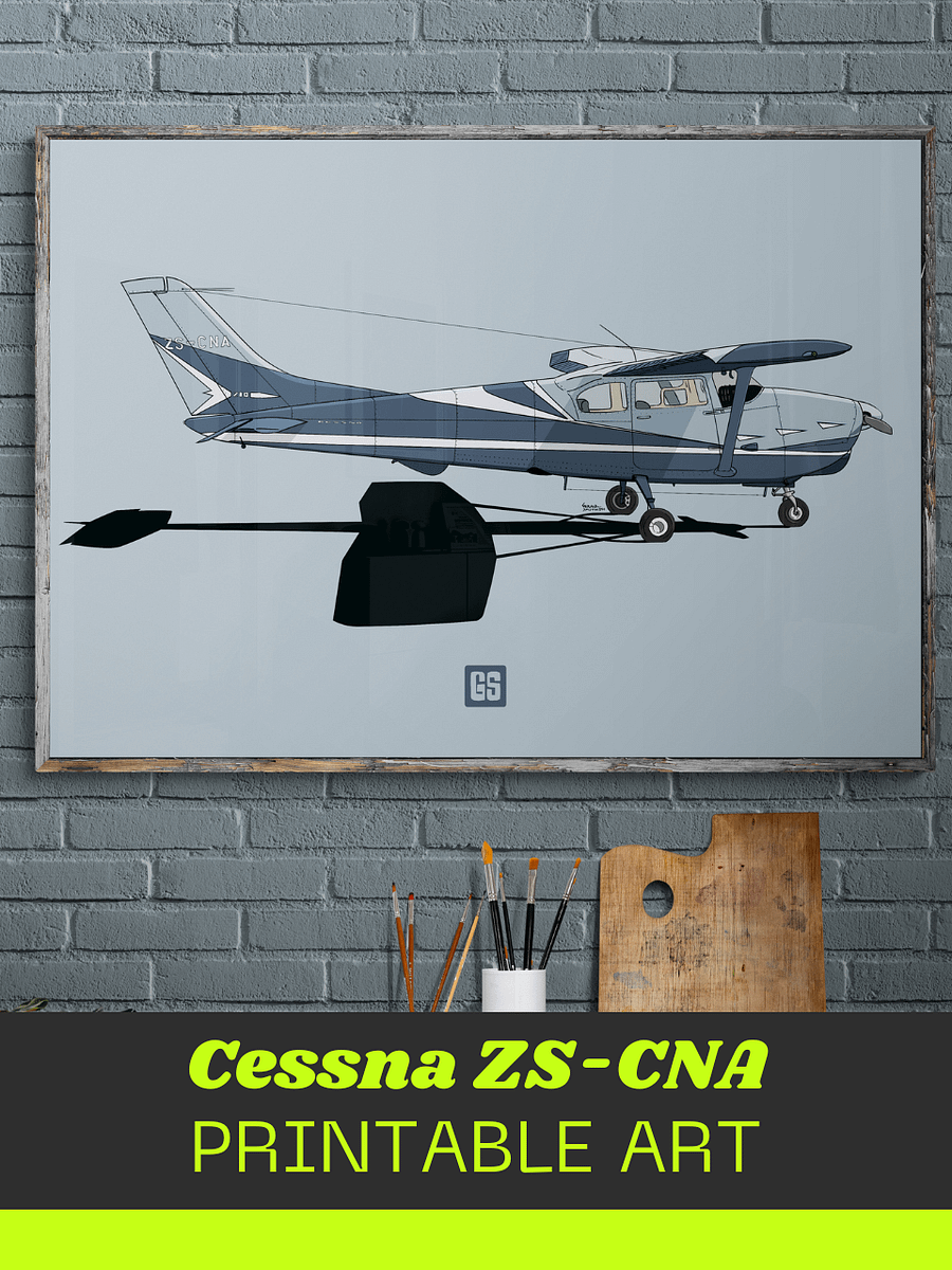 Cessna 210 ZS-CNA Printable Aviation Wall Art with Full Blue Background product image (1)