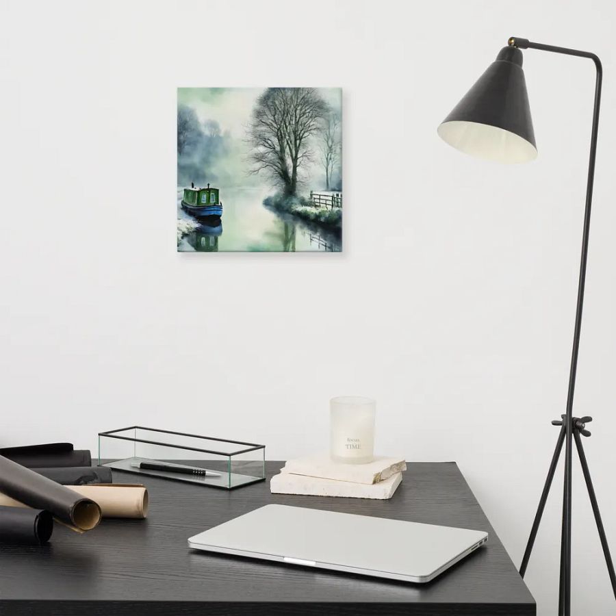 Narrow Boat In Winter Watercolour Wall Art product image (11)