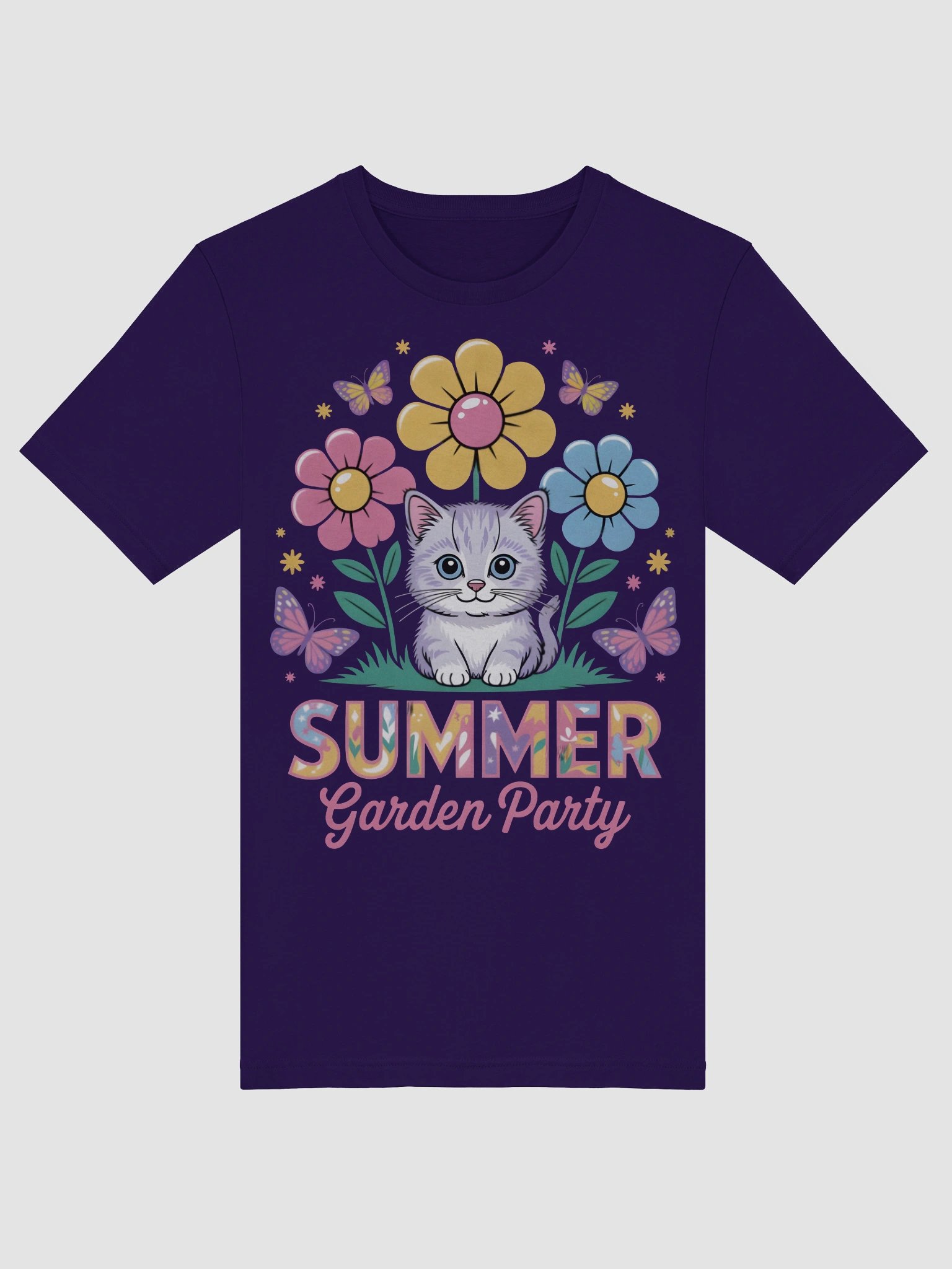 Whimsical Garden Party Cat T-Shirt product image (43)