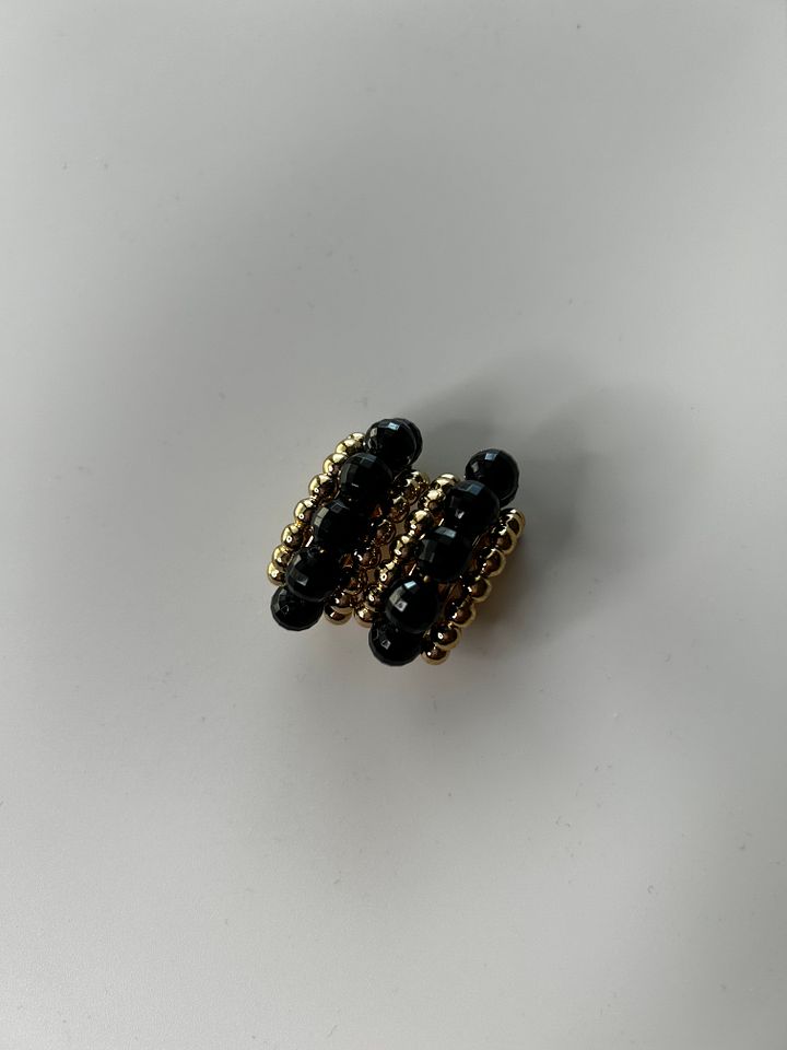 Vintage Napier Gold Tone Black Beads Half Circle Clip On Earrings product image (1)