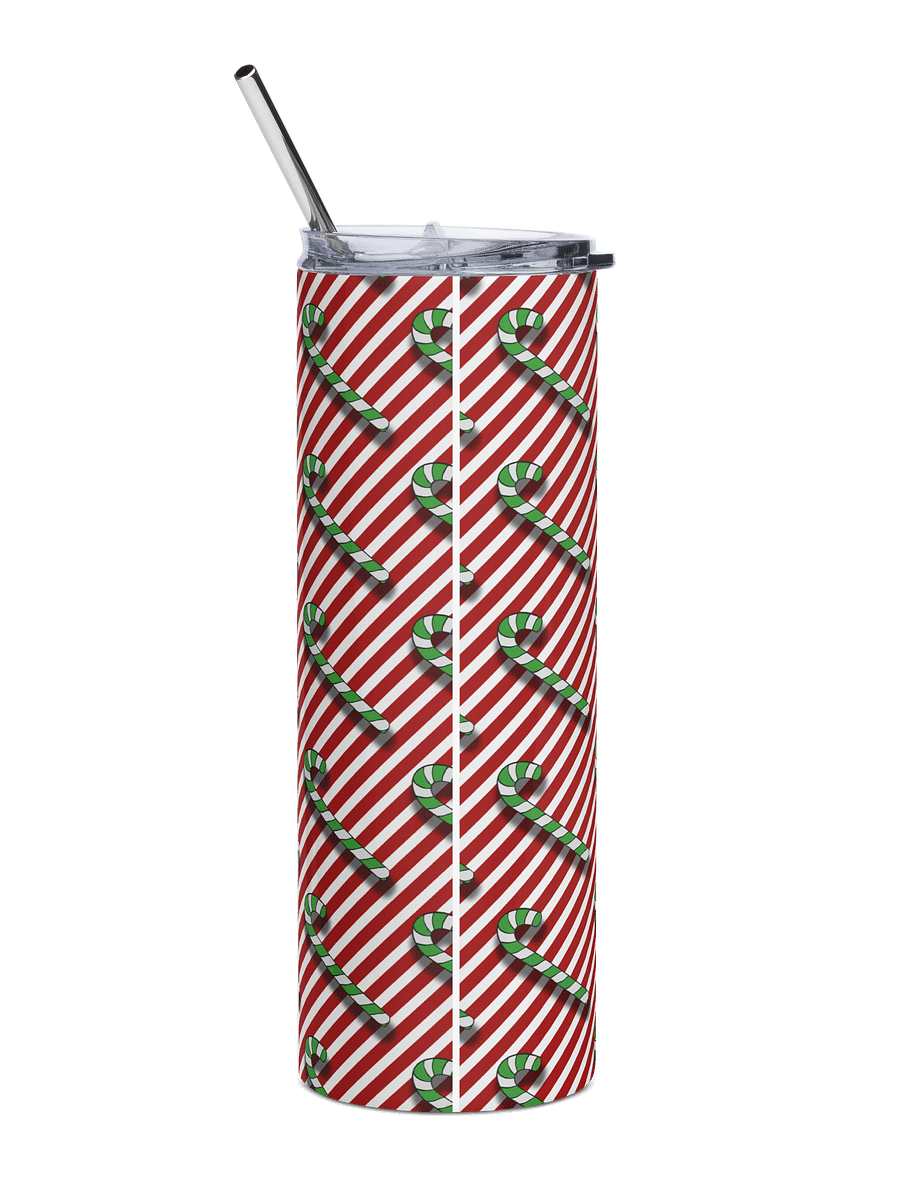 Green Candy Canes on Red Stipe Stainless Steel Tumbler with Straw product image (12)