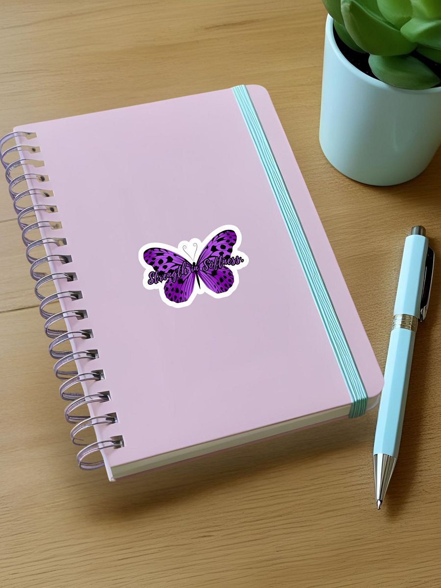 Strength in Softness – Purple Butterfly Inspirational Quote Sticker product image (4)