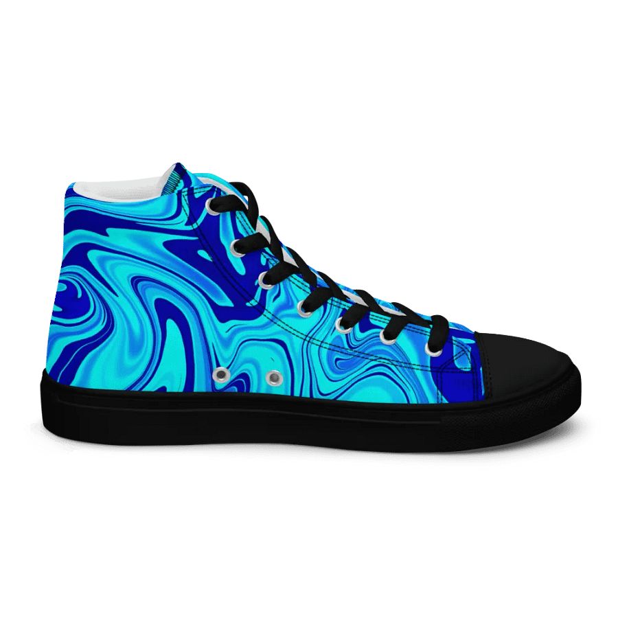 Men's High Top Canvas Shoes - Light and Dark Blue Digital Fluid Art product image (10)