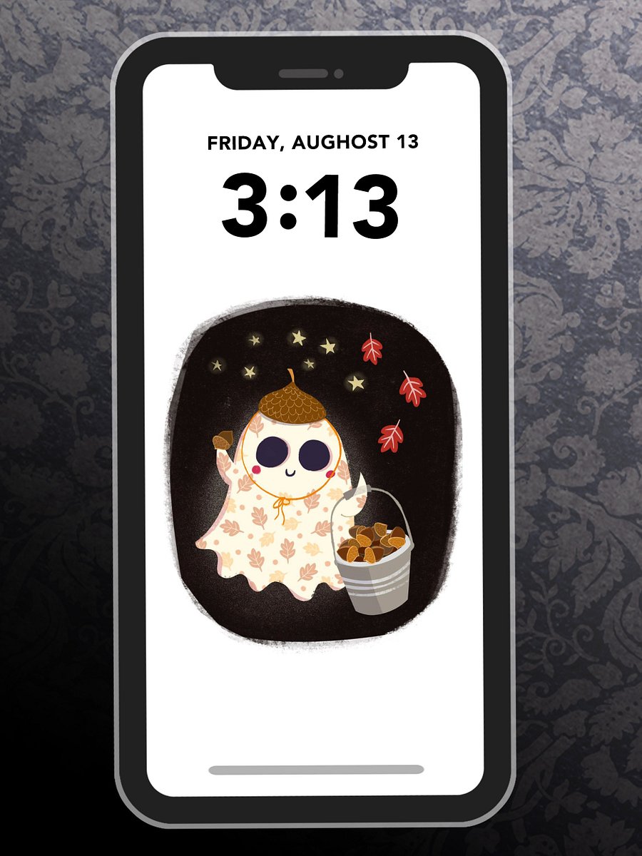 Little Ghost Acorn Collector - Digital Wallpaper for Mobile Phone product image (1)