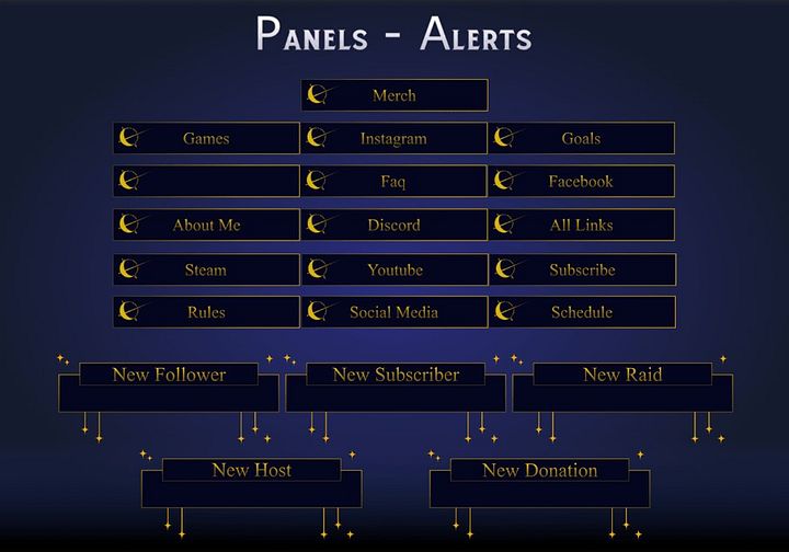 SIMPLE Dark STREAM OVERLAY Celestial, Dark overlay pack, Celestial Animated Overlay, Stream overlay pack, Black and gold Overla product image (2)