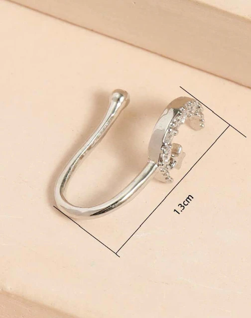 DECOR SILVER MOON RHINESTONE NON-PIERCED NOSE RING product image (2)