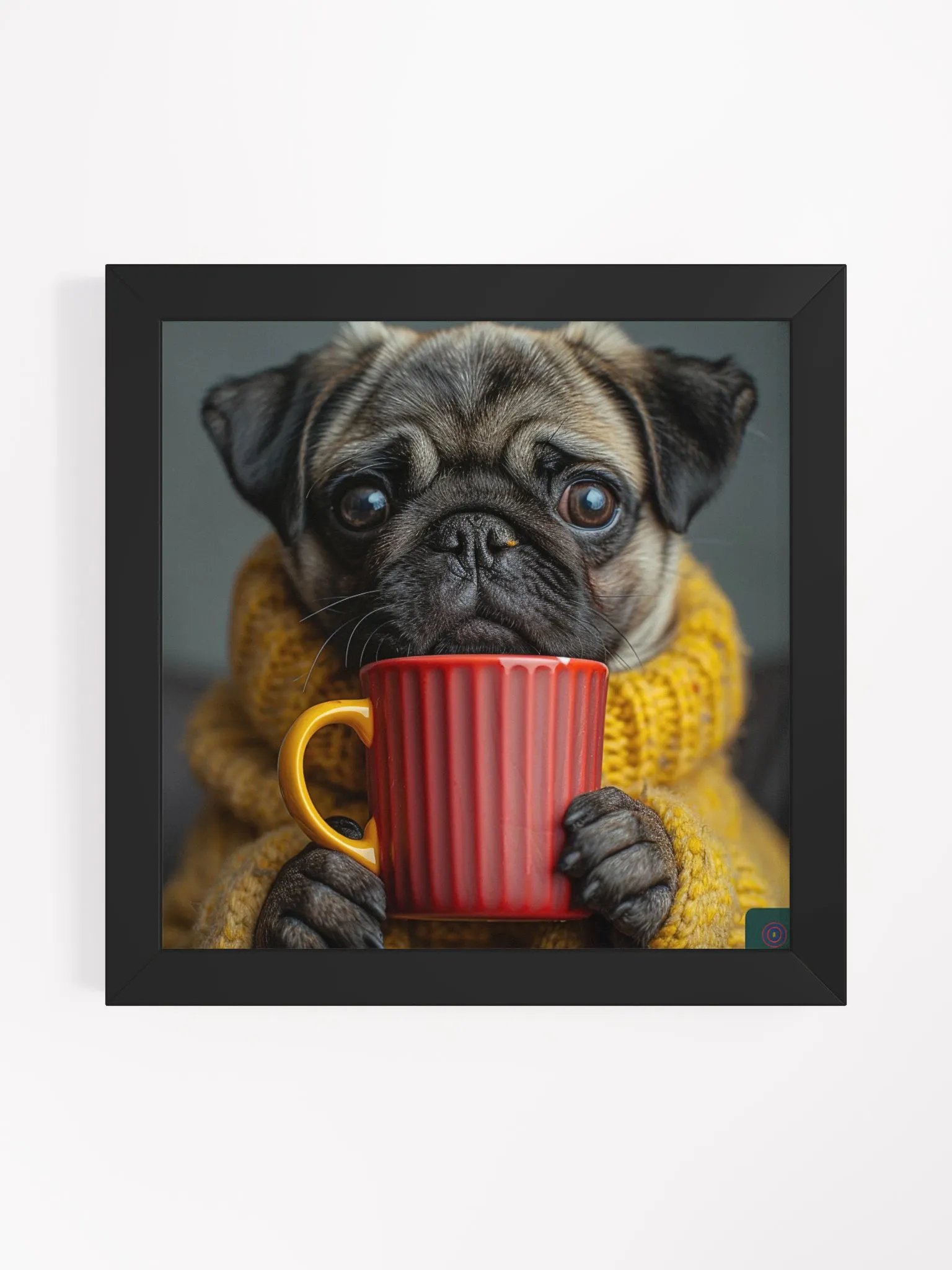 Coffee Lover Pug Puppy Framed Wall Art product image (1)