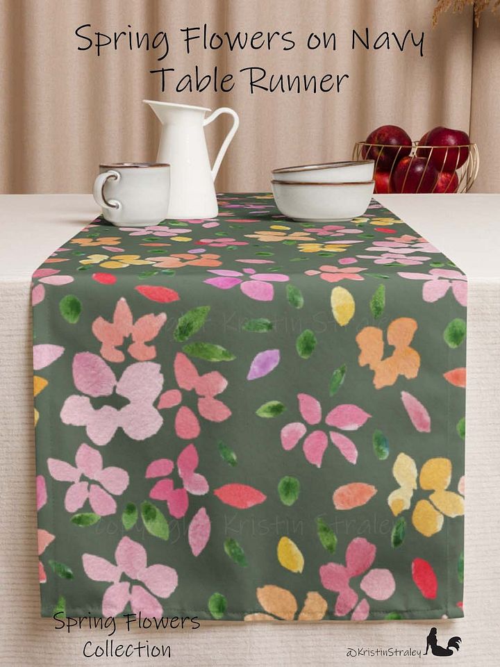 Spring Flowers on Olive Green Table Runner product image (1)