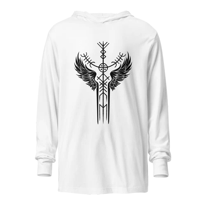 The Valkyrie Stave Hooded Long Sleeve Tee (black print) product image (1)