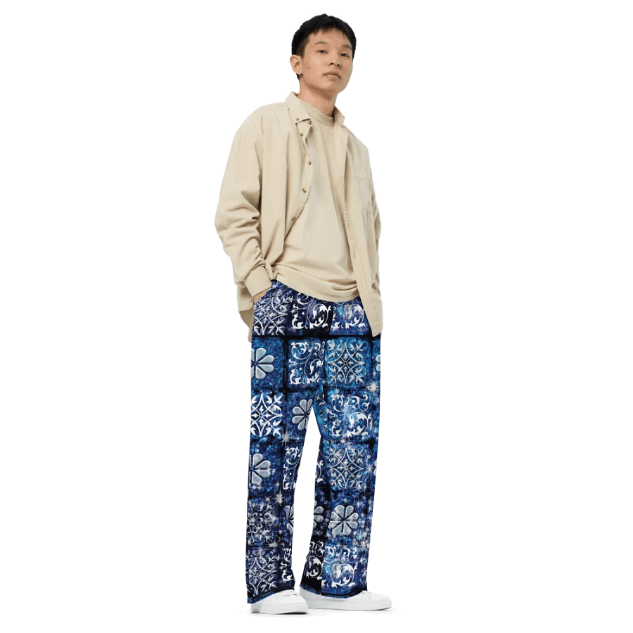Blue Ice Crystals Motif Wideleg Pants product image (3)