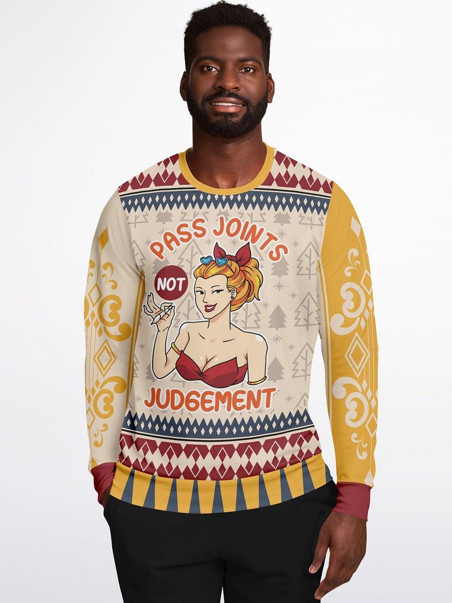 "Pass Joints Not Judgement" Sweatshirt | Retro Stoner Holiday Sweater | 420 Christmas Party Outfit product image (5)