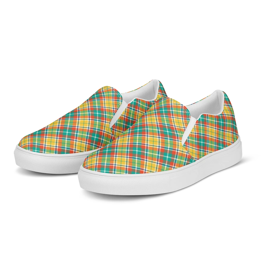 Yellow and Seafoam Green Plaid Women's Slip-On Shoes product image (3)