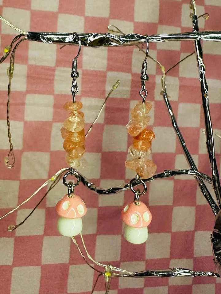 Pink Mushroom Crystal Earrings product image (1)